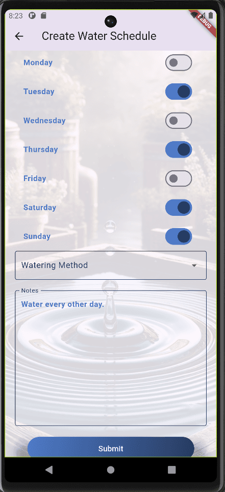 Water Schedule Form